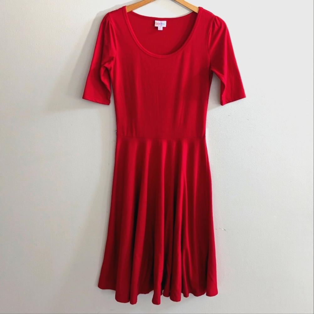 🌼LuLaRoe Nicole Dress, Jersey Knit, True Red, Women's Size Small